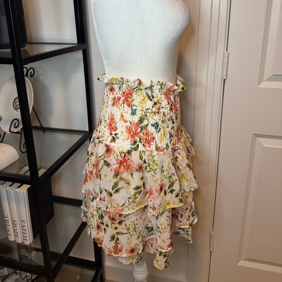 NWT 1.State Womens Floral Print Smocked Floral Watercolor Mini Skirt Size L - Picture 4 of 8